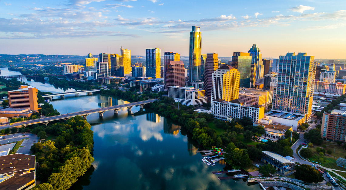 Aerial View of Downtown Dallas at Dusk