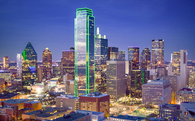 Aerial View of Downtown Dallas at Dusk